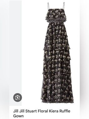 Jill Stuart Black Floral Maxi Ruffle Gown